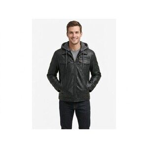 Levi's Men's Faux Leather Sherpa Lined Hooded Trucker Jacket Black Size XXL EUC